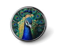 Round Blue Peacock Brooch Classic Mini Pin 1 Inch Aluminum Alloy Lapel Pin Personalized Button Badge for Backpack Hat Suit Jacket Clothing Decoration
