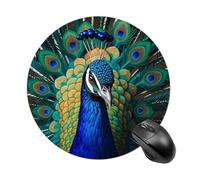 Round Blue Peacock Mouse Pad Non-Slip Rubber Base Waterproof Mouse Mat Travel Portable Gaming Mousepad for Office Work Home Computer Laptop Personalized Accessory