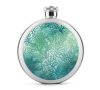 Round Blue Seaweed Hip Flask Stainless Steel Portable Whiskey Flask Personalized Pocket Alcohol Flasks Leak Proof Liquor Bottle Gift for Men Women Wedding Party