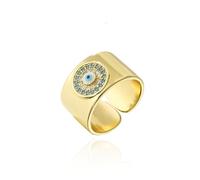 Round Blue Turkish Evil Eye Open Wide Band Rings for Women Girls Men Cubic Zirconia Gold Plated Dainty Statement Promise Adjustable Expandable Stackable Knuckles Finger Rings Stylish Crystal Jewelry