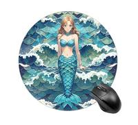 Round Blue Waves Squama Mermaid Scale Mouse Pad Non-Slip Rubber Base Waterproof Mouse Mat Travel Portable Gaming Mousepad for Office Work Home Computer Laptop Personalized Accessory
