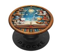 Round Bookshelf with Cute Baby Animals and Storybook Charm PopSockets Adhesive PopGrip