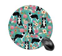 Round Border Collie Florals Mouse Pad Non-Slip Rubber Small Cute Mouse Pad Mini Travel Gaming Mousepad Washable Funny Computer Mat Waterproof for Laptop Office Home Men Women
