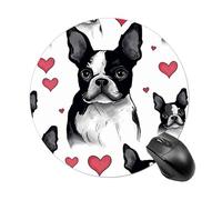 Round Boston Terrier Heart Dog Mouse Pad Non-Slip Rubber Base Waterproof Mouse Mat Travel Portable Gaming Mousepad for Office Work Home Computer Laptop Personalized Accessory