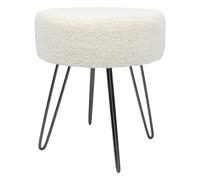 Round Boucle Footstool Cream Ottoman Stool Pouffe Seat Hairpin Legs H41 x D35cm