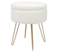 Round Boucle Storage Footstool - H46 x D37cm - Cream/Gold