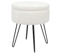 Round Boucle Storage Footstool - H46 x D37cm - Cream Harbour Housewares Black One Size