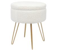 Round Boucle Storage Footstool - H46 x D37cm - Cream Harbour Housewares Gold One Size