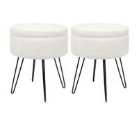 Round Boucle Storage Footstool with Hairpin Legs - H46 x D37cm - Cream - Pack of 2 Harbour Housewares Black One Size