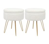 Round Boucle Storage Footstool with Hairpin Legs - H46 x D37cm - Cream - Pack of 2 Harbour Housewares Gold One Size
