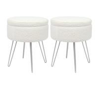 Round Boucle Storage Footstool with Hairpin Legs - H46 x D37cm - Cream - Pack of 2 Harbour Housewares Silver One Size