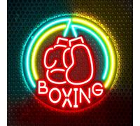 Round Boxing Neon Sign-LED Punching Glove & Fist Light for Boxing Gy, Man Cave Sports Bar Decor Gift for Boxers Fight Club Wall Art Athlete Lounge Lighting (12.6 Inches)