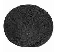 Round Braided Placemats 6 Table Mats for Dining Tables Woven Washable Non- Place Mats 15 Inch Black