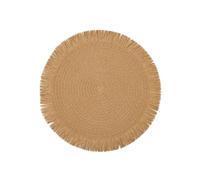 Round Braided Placemats Fringe Paper Table Mats Hand Woven Non-slip Insulation Place Tea Cup Pad Dining Decorations(Brown)