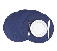 Round Braided Placemats Set of 4 Washable Easy to Clean Place Mats for Dining Tables Woven Non-Slip Heat Resistant Table Mats 15 Inch (Dark Blue)