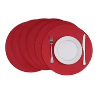 Round Braided Placemats Set of 6 Washable Easy to Clean Place Mats for Dining Tables Woven Non-Slip Heat Resistant Table Mats 15 Inch (Red)