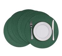 Round Braided Placemats Set of 6 Washable Easy to Clean Place Mats for Dining Tables Woven Non-Slip Heat Resistant Table Mats 15 Inch (Dark Green)