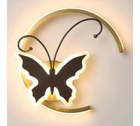 Round Brass Wall Light, Copper Bedside Wall Sconce with Butterfly Decor Kit, Modern LED Wall Lamp - 16W - 3000K, Children's Room Lighting, Nordic Simple Wall Lights