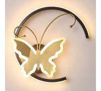 Round Brass Wall Light, Copper Bedside Wall Sconce with Butterfly Decor Kit, Modern LED Wall Lamp - 16W - 3000K, Children's Room Lighting, Nordic Simple Wall Lights