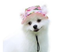 Round Brim Dog Visor Hat | Mesh Porous Sun Cap with Ear Holes & Adjustable | Chin Strap for Summer | Pet Sombrero Dog Straw Hat Cat Woven