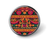 Round Brooch Fashionable Round Pins Mexican Folk Art Boho Printed Brooch Is Designed for Women's Daily Use Valentine Pin Wedding Broach Pin
