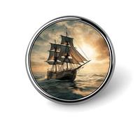 Round Brooch Fashionable Round Pins Ship Sailing Alone Printed Brooch Is Designed for Women's Daily Use Valentine Pin Wedding Broach Pin