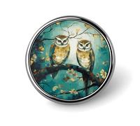 Round Brooch Pin Decoration Clothing Brooch Fashion Couple Owl Perch Tree Lapel Pin Decorative for Party Wedding Gift Women/men Gift, Circular, Aluminum, aluminum alloy