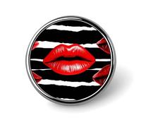 Round Brooch Pin Decoration Clothing Brooch Fashion Red Lips Kiss Lapel Pin Decorative for Party Wedding Gift Women/men Gift, Circular, Aluminum, aluminum alloy