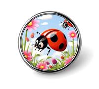 Round Brooches Dress Suit Accessories Lapel Pin Cartoon Ladybug Flower Vintage Brooch Gifts for Women Men Souvenir, Circular, Aluminum, aluminum alloy