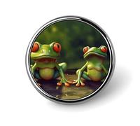 Round Brooches Dress Suit Accessories Lapel Pin Funny Green Frogs Vintage Brooch Gifts for Women Men Souvenir, Circular, Aluminum, aluminum alloy