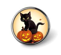Round Brooches Dress Suit Accessories Lapel Pin Halloween Black Cats Pumpkin Vintage Brooch Gifts for Women Men Souvenir, Circular, Aluminum, aluminum alloy