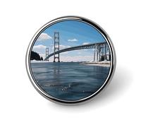 Round Brooches Dress Suit Accessories Lapel Pin Mackinac Suspension Bridge Vintage Brooch Gifts for Women Men Souvenir, Circular, Aluminum, aluminum alloy