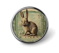 Round Brooches Dress Suit Accessories Lapel Pin Retro Style Rabbit Vintage Brooch Gifts for Women Men Souvenir, Circular, Aluminum, aluminum alloy