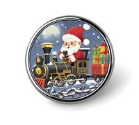 Round Brooches Dress Suit Accessories Lapel Pin Santa's Train Vintage Brooch Gifts for Women Men Souvenir, Circular, Aluminum, aluminum alloy