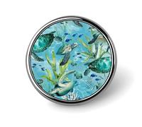 Round Brooches Dress Suit Accessories Lapel Pin Sea Turtle-Blue Vintage Brooch Gifts for Women Men Souvenir, Circular, Aluminum, aluminum alloy