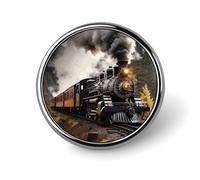 Round Brooches Dress Suit Accessories Lapel Pin Steam Train Vintage Brooch Gifts for Women Men Souvenir, Circular, Aluminum, aluminum alloy