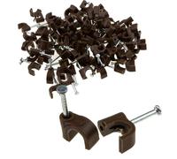 Round Brown 6mm Cable Clips Secure Fastenings Cables [100 Pack]