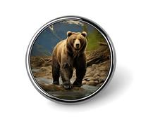 Round Brown Bear Lapel Pin Metal Brooch Personalized Novelty Pin Cute Button Badge Safety Pin Fashion Jewelry Accessories Gift for Clothes Hat Backpack Bag