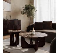 Round Brown Marble and Walnut Effect Nest of 2 Tables - Ivan