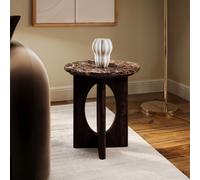 Round Brown Marble and Walnut Effect Side Table - Ivan