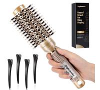Round Brush for Blow Out, Nano Thermal Ceramic & Ionic Tech Round Barrel Hair Brush with Boar Bristles and Nylon Pins, Roller Brush for Blow Drying and Styling, 4 Free Clips (1.3 inch, 32mm)