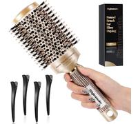 Round Brush for Blow Out, Nano Thermal Ceramic & Ionic Tech Round Barrel Hair Brush with Boar Bristles and Nylon Pins, Roller Brush for Blow Drying and Styling, 4 Free Clips (Barrel 2.1 Inch, 53mm)