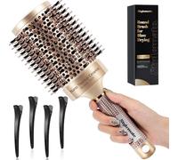 Round Brush for Blow Out, Nano Thermal Ceramic & Ionic Tech Round Barrel Roller Hair Brush with Boar Bristles for Blow Drying and Styling, 4 Free Clips (4 inch, Barrel 2.7 Inch, 65mm)