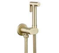 Round Brushed Brass Bidet Douche Kit - Cold ONLY - with Shut-Off Valve & Hose - Heavy Duty Premium Brass Bidet Spray, 1.5m Hose & Built in Isolator