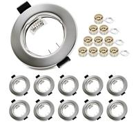 Round Brushed Metal Recessed Ceiling Downlight Frames with GU10 Sockets,55-70mm Cut-Out Hole Size,Compatible with LED&Halogen Bulbs,Mounting Frame for Spotlight Fixtures (Bulbs Excluded) - 10 Pack