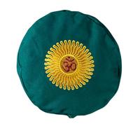 Round Buckwheat Hull-Filled Yoga Bolster with Embroidered Cotton Cover, 63 × 23 cm (Emerald Green, Sun & Om Em, One Size)