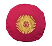 Round Buckwheat Hull-Filled Yoga Bolster with Embroidered Cotton Cover, 63 × 23 cm (Rose Red, Sun & Om Em, One Size)