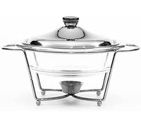 Round Buffet Chafing Dish Plates - 2L-Wait Buffet with Glass Lid for Serving Hot Food and Keeping Sorrow Away