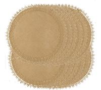 Round Burlap Placemats Set of 12 Jute Rustic Place Mats for Dining Tables Heat Resistant Natural Farmhouse Table Mats Decor (Flower Tassel New)