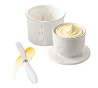 Round Butter Dish with Lid, French Butter with Knife for Soft Butter, Ceramic Butter Crock with Waterline - Porcelain Butter Dish - Dishwasher Safe ( Off-White )